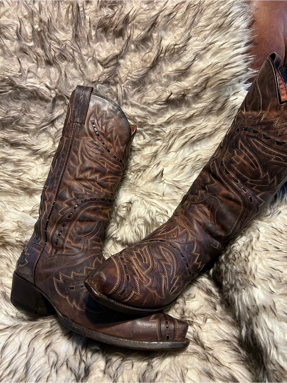 Dan Post Brown Distressed Leather Western Boots with Embroidered Detail Sz 9 D